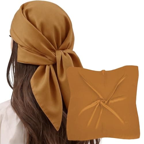 Image of MEANBEAUTY Head Scarf for Women Like Silk Scarf Square Scarves Satin Bandanas Neck Scarfs 27.5 Inch with Gift Packed-Mustard