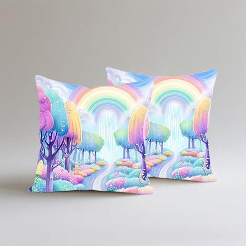 Image of Cushion Covers 45x45cm Set Of 2 Rainbow Cushion Cover Sofa Forest Cushions Decor Pillowcases, Double-Sided Printing,Outdoor Waterproof,Soft Decorative Throw Pillows, Bed And Home Decoration S0A-414