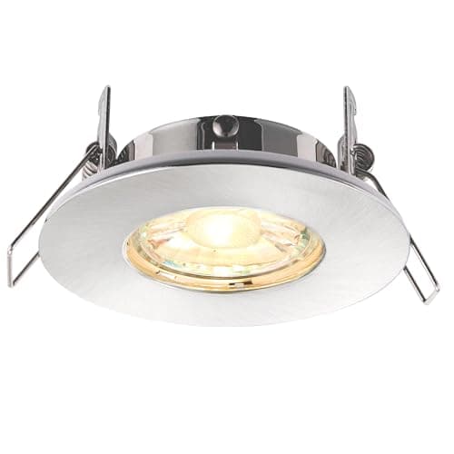 Image of National Lighting SPECULO Ultra Slim Compact Brushed Chrome Fire Rated Downlight Recessed LED GU10 Round Spotlight Ceiling Light for Bathroom, Shower, Kitchen IP65 Rated