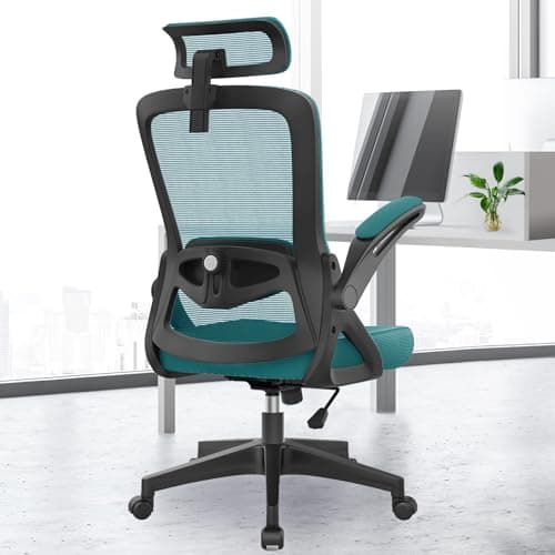 Image of YONISEE Office Chair Ergonomic Office Chair with Lumbar Support, Adjustable Armrests and Headrests, Mesh Chair High Back Comfortable for Home Office (Lake Blue)