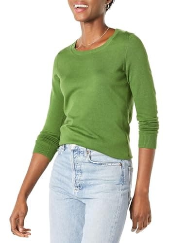 Image of Amazon Essentials Women's Long-Sleeve Lightweight Crewneck Jumper (Available in Plus Size), Green, L