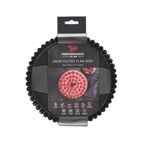 Image of Tala Performance 20 cm Dia Fluted Tart Tin, Professional Gauge Carbon Steel with Eclipse Non-Stick Coating, Loose Base, Perfect for savoury or Sweet tarts, flans, quiches, or Desserts, Black