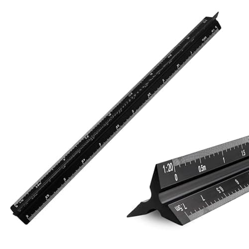 Image of Architectural Scale Ruler, 30cm Triangular Aluminum Ruler with Metric Ratios 1:20-1:125 - Ideal for Architects, Students, Draftsmen and Engineers, Black