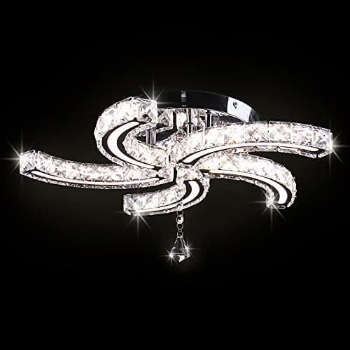 Image of Contemporary Crystal Chandelier 5 Arms Stainless Steel Flush Mount Crystal Pendant Light Acrylic Ceiling Light Fixture for Living Room Dining Room(Multicolor)… [Energy Class E]