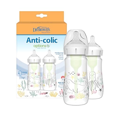 Image of Dr. Brown's Anti-Colic Options+ Wide-Neck Baby Bottle, 9oz/270ml, 2-Pack - Ocean Design