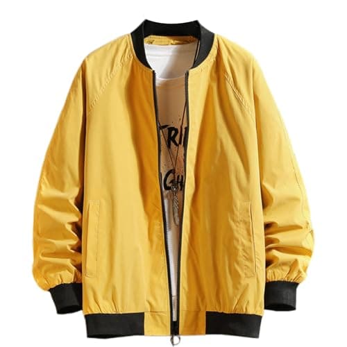 Image of Generisch Baseball Jacket Men's Plain Loose Jacket Oversize Sports Jacket with Ribbed Knit Cuffs and Zip Bomber Jacket Lightweight Leisure Jacket Transition Jacket Casual Jacket, yellow, M