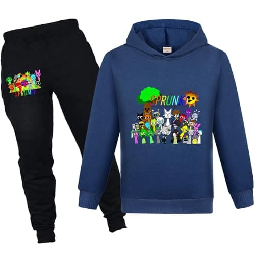 Image of NILKOOZ Boys Tracksuit Hoodie Sweatshirt and Pants 2 Piece Clothing Girls Hoody Sports Clothing Set（Navy Blue-130cm）