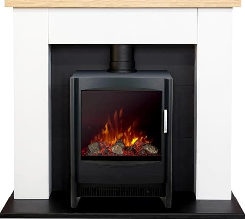Image of Adam Chester Fireplace in Pure White with Sureflame Keston Electric Stove in Black, 39 Inch