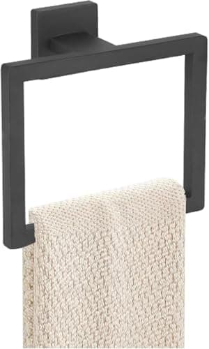Image of Towel Ring - Thicken SUS 304 Stainless Steel Towel Holder, Towel Racks for Bathroom, Square Modern Design Hand Towel Holder, Contemporary Hand Towel Bar (Black)