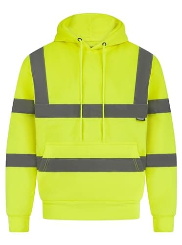 Image of LABEL APPAREL Mens Fleece Pullover Hoodie Casual Long Sleeve Hi Vis Viz High Visibility Work Hoody Sweatshirts Yellow
