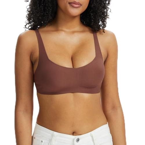 Image of Seamless Bralette for Women Comfort No Show Square Neck Stretch Wireless Bra with Removeable Padding, Chocolate, S