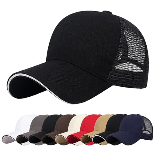 Image of Tiakay Unisex Baseball Cap with Mesh Back - Adjustable Snapback, UPF 50+ UV Protection, Breathable Summer Sun Hat for Outdoor, Golf, Travel, Hip Hop Style (Black White Edge)