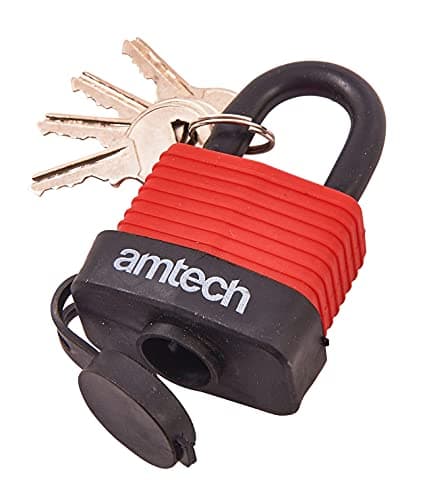 Image of Amtech 40mm Weatherproof Padlock, Brass Barrel with 6mm Coated Shackle and 4 Keys, for Securing Outdoor Gates, Sheds and Storage Units.