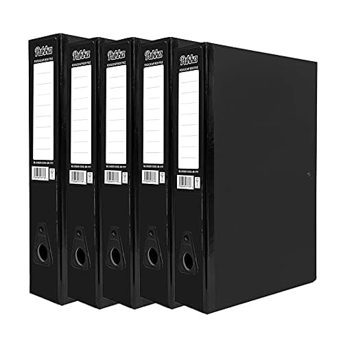 Image of 5 x Pukka Foolscap A4 Glossy Box Files with Document Clip & Push Lock School Work Office 70mm Spine File Organiser (Black)
