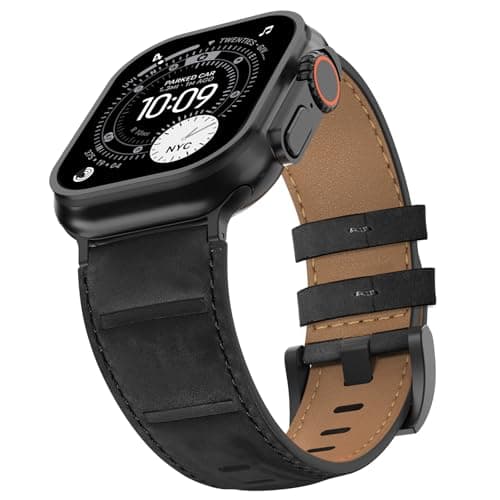 Image of Delidigi Leather Strap Compatible for Apple Watch Ultra Straps 49mm 46mm 45mm 44mm 42mm, Genuine Leather Men Women Replacement Band for iWatch Ultra 3 2 1 Series 11 10 9 8 7 6 5 4 SE3 2 1