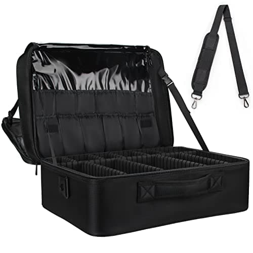 Image of Relavel Professional Makeup Case Large Makeup Organiser Luggage Vanity Case with Adjustable Dividers Cosmetic Storage Box for Women, Makeup Artist Must Haves, Black, XL, Cosmetic Case