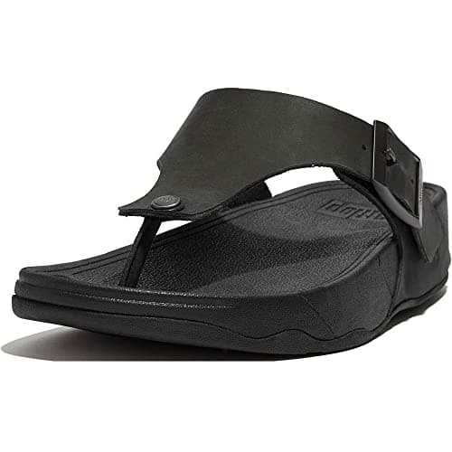 Image of Fitflop TRAKK II MENS BUCKLE LEATHER TOE-POST SANDALS Men's, BLACK, 8 UK