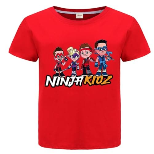 Image of Forlcool Ninja Prints Kids T-Shirt Boys Girls Short Sleeve Children Summer Cotton Top Tee (Red,7-8 Years,7 Years,8 Years)