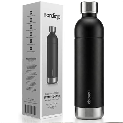Image of Nordiqo Stainless Steel Carbonating Bottle 1L | Compatible with Aarke Carbonator 3, SodaStream Duo & Plastic Bottles | Not for Crystal & Jet | No Expiry | Plastic-Free