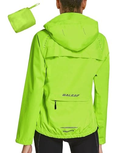 Image of baleaf Waterproof Jackets Women Cycling Jacket Womens Lightweight Outdoor Rain Coats Packable Running Windproof Walking Fluorescent Yellow M