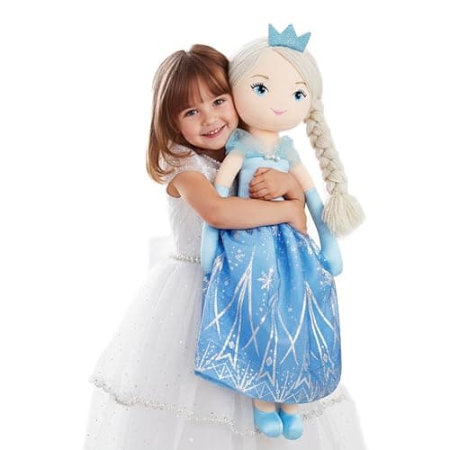 Image of Lullaberry 75cm XL Princess Marina Crystalheart Soft Rag Doll - Adorable Stuffed Life Size Doll Gift for Girls - Blue Dress