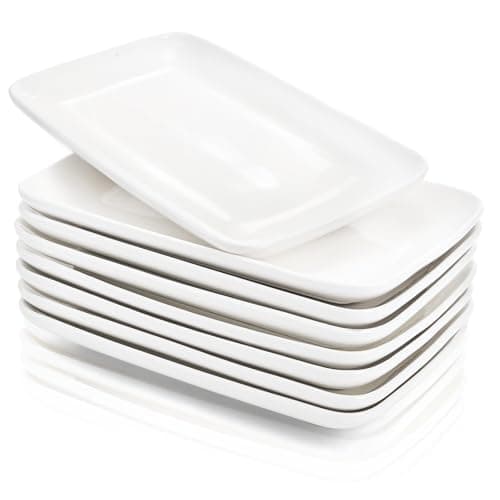 Image of Foraineam Set of 8 Rectangular Porcelain Serving Platters 8 inch/20 cm White Plates Oven Safe Serving Dishes Perfect for Buffets Deserts Appetizers & Entrée