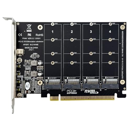Image of Flylin 4 Port M.2 NVMe SSD to PCI-E x16 Host Controller Expansion Card, M Key Hard Drive Converter Reader Expansion Card with 4 x 64Gbps Transmission Speed Supports PCIE Split or PCIE RAID