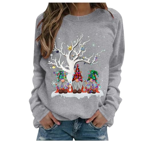 Image of Zuoyue Christmas Jumper for Women UK Long Sleeve Crewneck Sweatshirts Casual Print Ladies Pullover Tops Christmas Sweatshirts for Women Long Sleeve Shirts Casual Pullover Loose (X1-Grey, XXXL)