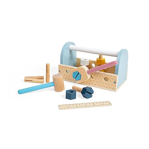 Image of Bigjigs Toys FSC® Certified My First Tool Box - 12 Piece Toddler Tool Set for 18+ Months, Eco-Friendly Construction Toys, Sustainable Wooden Toy Set
