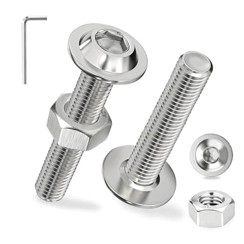Image of Ezitruz 12 Sets Bolt M8x60 mm Flanged Button Head Socket Cap Screws 304 Stainless Steel Nuts and Bolts ISO 7380-2 Pan Head Allen Screw with Nuts and Flange Full Thread for Wood Furniture Assembly