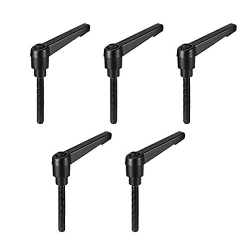 Image of sourcing map 5pcs Adjustable Clamping Lever Handle M6 x 32mm Metric Black Oxide Carbon Steel Male Threaded Stud Hand Knobs Ratchet Rotating Screw Handles Bolts with Locking Lever Black