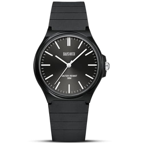 Image of BAISHIOI Mens Watches Analog Quartz Watch for Men Minimalist Fashion Business Designer Waterproof Men's Wrist Watches with Black Silicone Strap (Black)