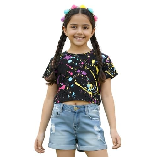 Image of A2Z 4 Kids Girls T Shirts Short Sleeves Splash Trendy Floss Fashion Crop Top Soft Feel Lightweight - Splash 240 Crop Top._7-8