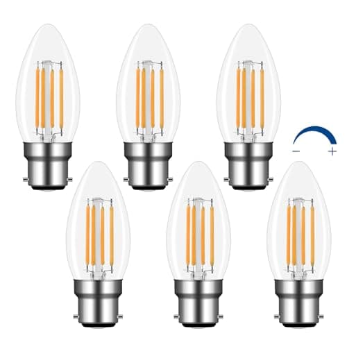 Image of Akynite B22 Large Bayonet LED Candle Bulbs 4W Dimmable Warm White 2700K, 400LM, Equivalent B22 40W, AC 220V, C35 BC Bayonet Cap Candle Light Bulb for Chandelier, 6pcs