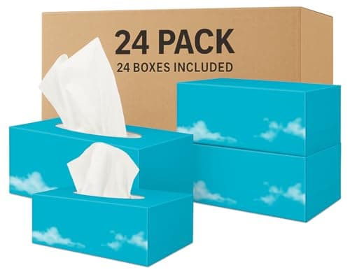 Image of Facial Tissues 2-Ply – Bulk Pack of 24 Boxes (4800 Tissues) | 200 Sheets Each | 100% Virgin Wood Pulp | Soft & Strong | for Home, Office, School | Hygienic Opening. Facial Tissues Bulk Box