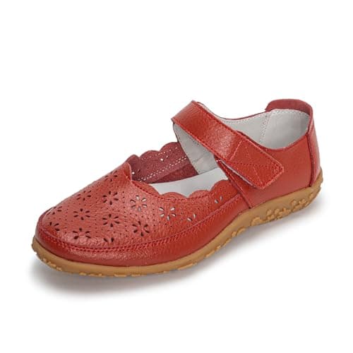 Image of Rusffes Womens Leather Mary Janes Comfort Casual Work Office Nursing Shoes Sandals Red 6uk