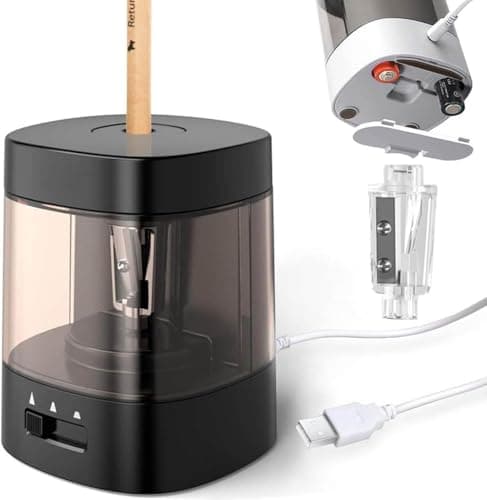 Image of Electric Pencil Sharpener,2 Year Warranty,3 Sharpening Settings,Battery Or 2A USB Power Supply,5,000 Times for Tungsten Steel Blade,6-8mm Diameter Pencils,Lovely Shape,Children's Gift (Black)