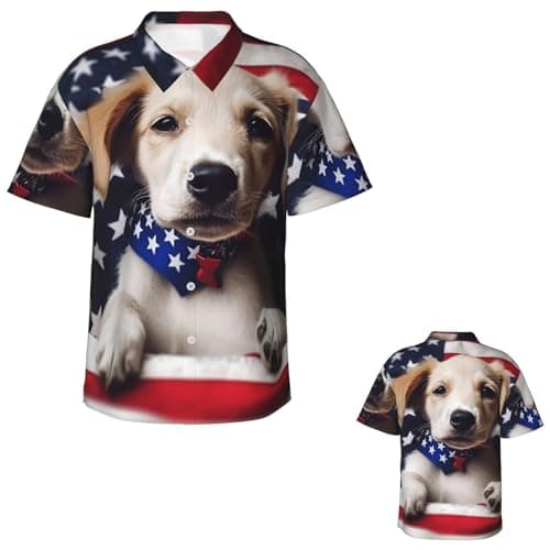 Image of NONHAI Mens USA Flag Hawaiian Shirt Short Sleeve Shirt, Black / White, XL
