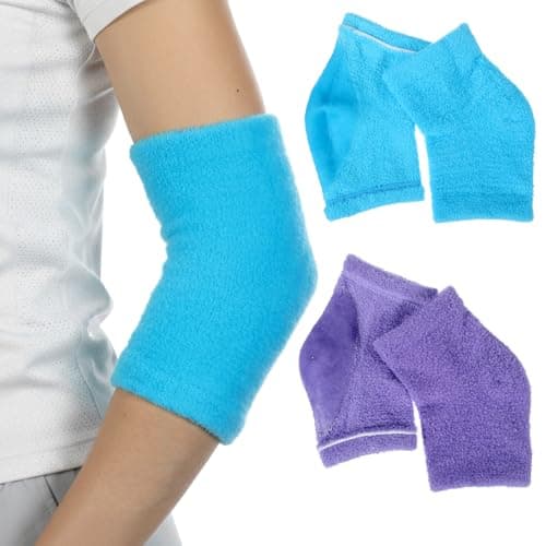 Image of Classicseali 2 Pairs Elbow Pads for Adults, Elbow Protector Beauty Gel Moisturizing, Elbows Protectors for Elderly, for Moist Chapped Dry Skin Care, Cover Heel Socks, Elbows Sleeves,Blue & Purple