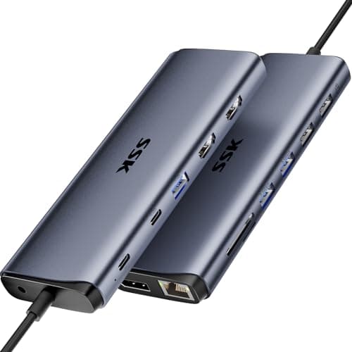 Image of SSK 8K USB C Dock for Thunderbolt 4, MacBook Docking Station 3 Monitors,10Gbps USB C Hub Dual HDMI, Displayport, Ethernet,100W PD, Mic/Audio, USB C&A 3.2 Gen 2 Port for iPhone 15/Mac