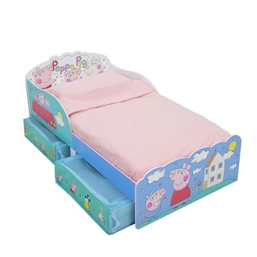 Image of Peppa Pig Toddler Bed Frame with 2 Fabric Underbed Storage Drawers, George and Suzy Design (approximate) 143cm (L) x 77cm (W) x 68cm (H)