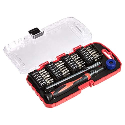 Image of Amazon Basics 51-Piece Precision Screwdriver Bit Set, Black, Red, Silver