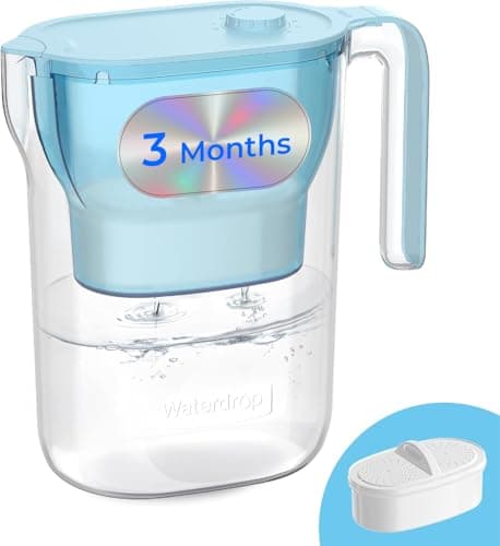 Image of Waterdrop Water Filter Jug, NSF Certified 2.5L Water Filter Jug with 1×90 Days Filter, Reduces Lead, Fluoride, Chlorine and More, BPA Free, Blue (Replacement Filter: WD-PF-01A Plus)