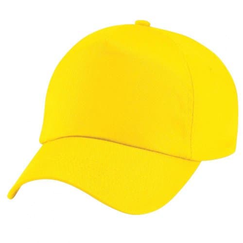 Image of Beechfield Original 5 Panel Baseball Work Cap 100% Cotton Twill Adults Unisex Yellow