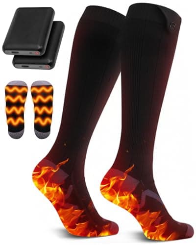 Image of Heated Socks, 5V Rechargeable Heated Socks for Men Women, 5000 mAh Large Battery with 4 Gear Settings, Washable Heating Electric Socks for Ski Hunting Hiking Outdoor, Black