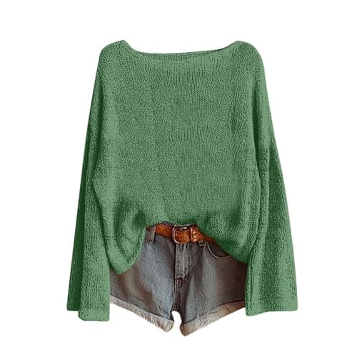 Image of Oversized Jumper for Women Fall Casual Loose-Fit Long Sleeve Knitted Tops Off The Shoulder Knit Pullover Shirts Baggy Sweater Ladies Blouse Y2K Going Out Clothing Knitwear S-XXL Green
