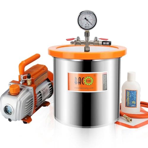 Image of BACOENG 3 Gallon Tempered Glass Lid Vacuum Chamber with Pump, Stainless Steel Degassing Chamber Kit for Resin, Silicone and Epoxies