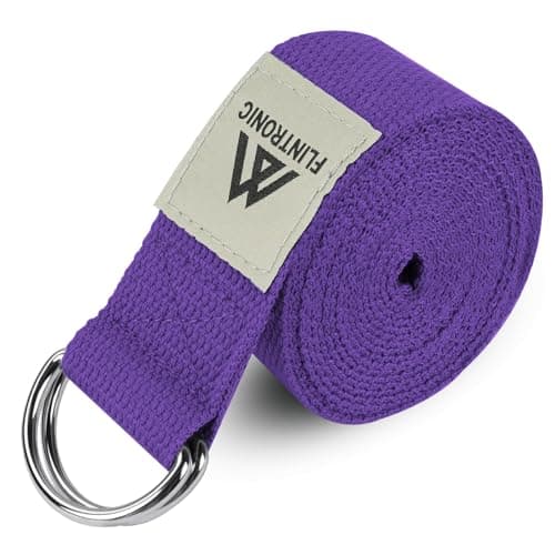 Image of Flintronic 1 Pc Yoga Belt Pilates, 1.85M D-Ring Buckle Yoga Strap, Extra Long Adjustable Yoga Strap Belt, Sports and Fitness Stretch Strap for Yoga, Pilates, Dance (Purple)