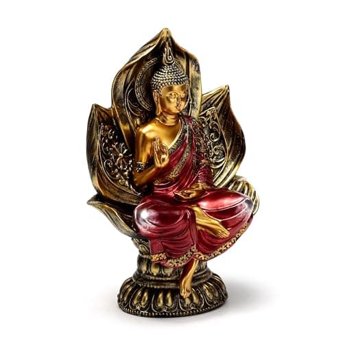 Image of Puckator Red & Gold Thai Buddha Seated Lotus - Cute Room Decor - Aesthetic Feng Shui Meditation Accessories - Garden Ornaments - Shelf Desk Decorations - Mindfulness Home Gifts - Statues