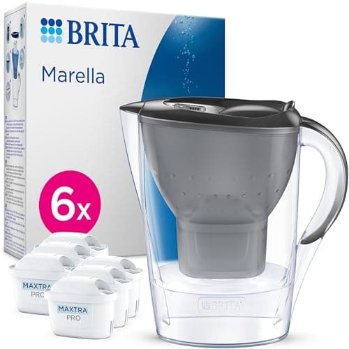 Image of BRITA Marella Water Filter Jug Graphite (2.4L) Half Year Pack incl. 6x MAXTRA PRO Pure Performance cartridge - fridge-fitting jug with digital LTI and Flip-Lid - now in sustainable Smart Box packaging